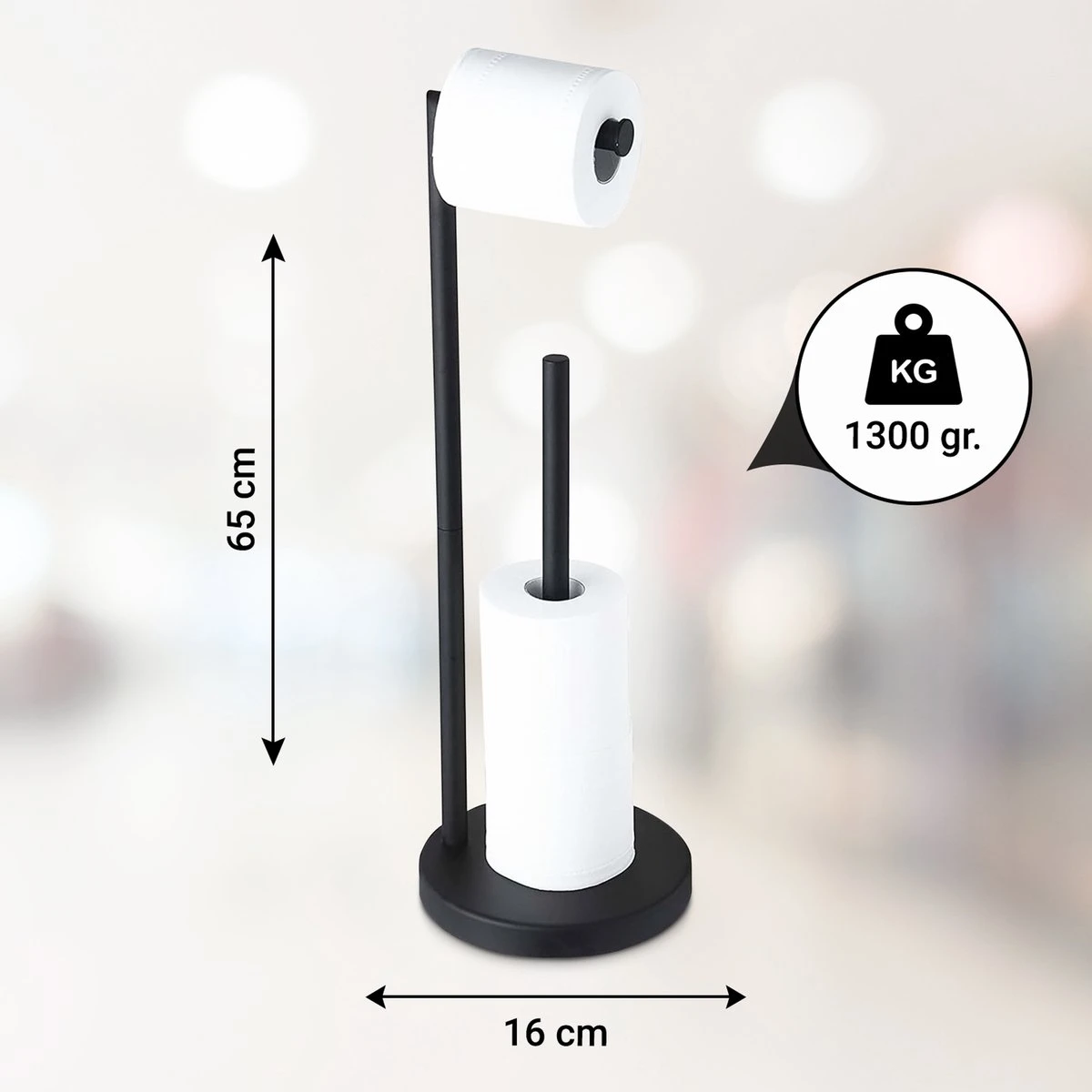 VDN Stainless Wc Rolhouder Staand - Wc Rolhouder Zwart - Toiletrolhouder En Reserverolhouder - RVS - Geschikt Voor 3+1 WC Papier Rollen - 2 In 1 3 VDN Stainless Wc Rolhouder Staand - Wc Rolhouder Zwart - Toiletrolhouder En Reserverolhouder - RVS - Geschikt Voor 3+1 WC Papier Rollen - 2 In 1 - Afbeelding 3