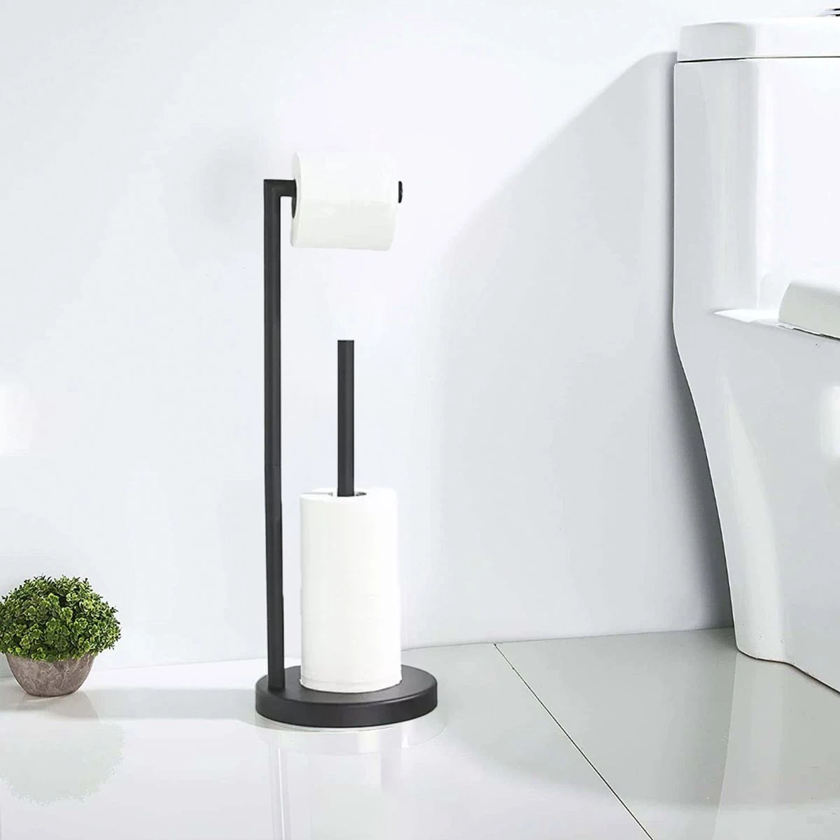 VDN Stainless Wc Rolhouder Staand - Wc Rolhouder Zwart - Toiletrolhouder En Reserverolhouder - RVS - Geschikt Voor 3+1 WC Papier Rollen - 2 In 1 5 VDN Stainless Wc Rolhouder Staand - Wc Rolhouder Zwart - Toiletrolhouder En Reserverolhouder - RVS - Geschikt Voor 3+1 WC Papier Rollen - 2 In 1 - Afbeelding 5