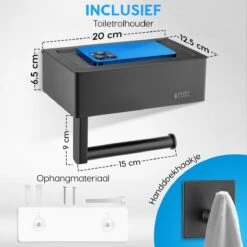 Happy Goods - WC Rolhouder Zonder Boren Zwart - Toiletrolhouder Met Plankje En Bakje RVS - Met Handdoekhaakje 9 Happy Goods - WC Rolhouder Zonder Boren Zwart - Toiletrolhouder Met Plankje En Bakje RVS - Met Handdoekhaakje -Merkloos Verkoop 1200x1200 425