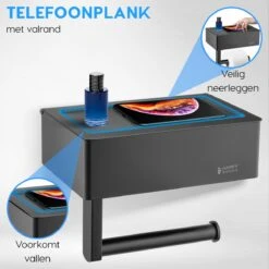 Happy Goods - WC Rolhouder Zonder Boren Zwart - Toiletrolhouder Met Plankje En Bakje RVS - Met Handdoekhaakje 10 Happy Goods - WC Rolhouder Zonder Boren Zwart - Toiletrolhouder Met Plankje En Bakje RVS - Met Handdoekhaakje -Merkloos Verkoop 1200x1200 426
