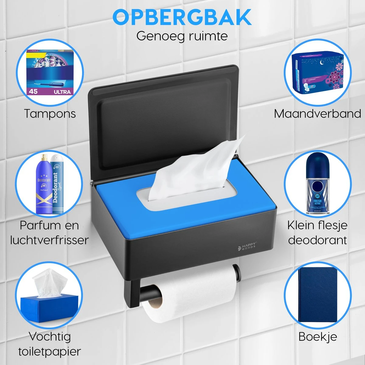 Happy Goods - WC Rolhouder Zonder Boren Zwart - Toiletrolhouder Met Plankje En Bakje RVS - Met Handdoekhaakje 5 Happy Goods - WC Rolhouder Zonder Boren Zwart - Toiletrolhouder Met Plankje En Bakje RVS - Met Handdoekhaakje - Afbeelding 5