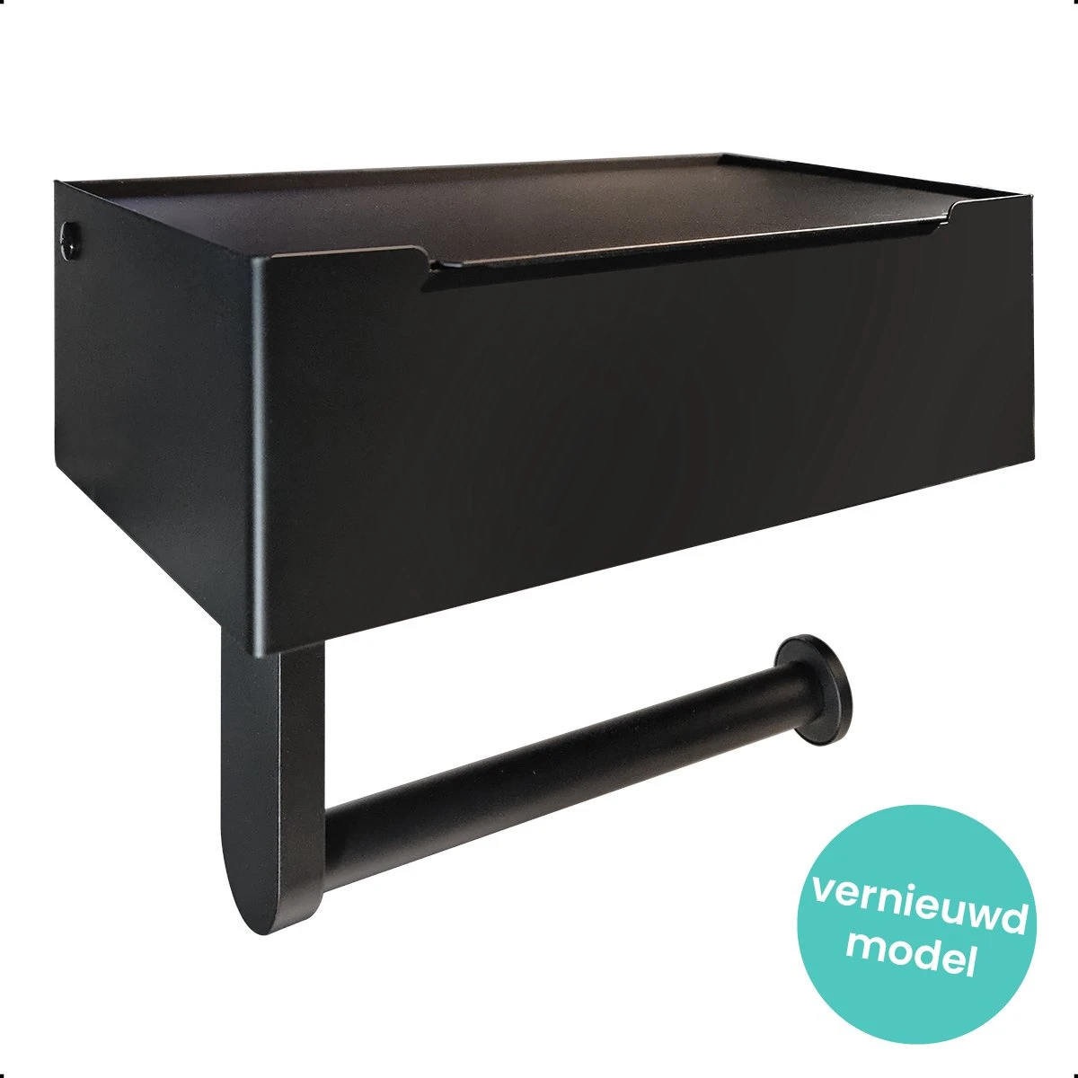 Toiletrolhouder Met Bakje – WC Rolhouder Zwart - Toiletrolhouder Met Extra Opbergruimte 1 Toiletrolhouder Met Bakje – WC Rolhouder Zwart - Toiletrolhouder Met Extra Opbergruimte