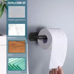 Vannons - Toiletrolhouder - WC Rolhouder Zwart Zonder Boren - Zelfklevend - WC Rol Houder RVS - Zwart -Merkloos Verkoop 1200x1200 439