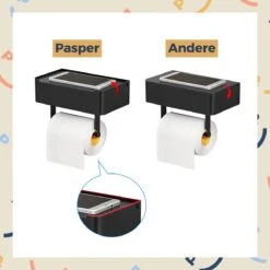 Toiletrolhouder Zwart Met Plankje En Bakje - Zonder Boren - Wc Rolhouder Zelfklevend - Inclusief Extra Handdoekhaak -Merkloos Verkoop 1200x1200 45