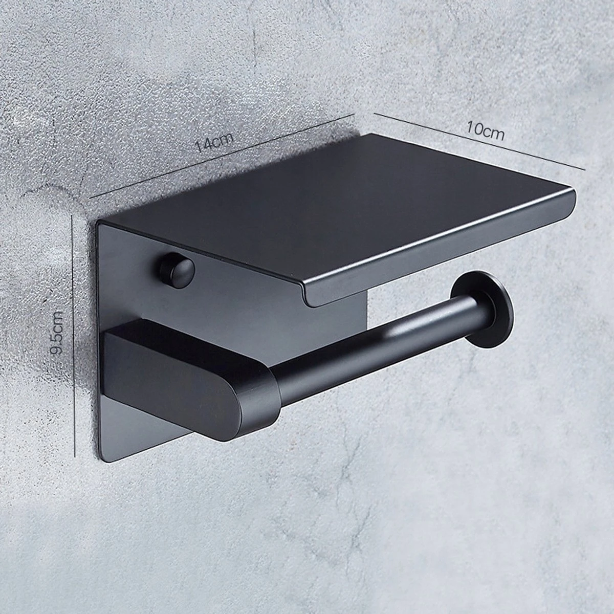 Toiletrolhouder - Wc Rol Houder Met Plankje - Inclusief Haakje - RVS - Waterbestendig - Zwart - Rheme 2 Toiletrolhouder - Wc Rol Houder Met Plankje - Inclusief Haakje - RVS - Waterbestendig - Zwart - Rheme - Afbeelding 2