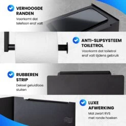 Toiletrolhouder Met Plankje En Bakje - WC Rolhouder Zwart - Opbergvak - Zelfklevend - Zonder Boren - RVS 11 Toiletrolhouder Met Plankje En Bakje - WC Rolhouder Zwart - Opbergvak - Zelfklevend - Zonder Boren - RVS -Merkloos Verkoop 1200x1200 508