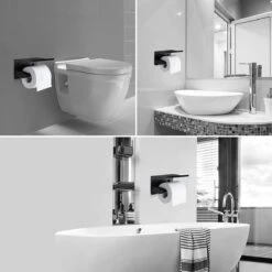 BOTC Toiletrolhouder Met Handdoekhaakjes - Toiletrolhouder - Toiletrolhouder - Zelfklevend / Boren / Zonder Boren - RVS - Zwart -Merkloos Verkoop 1200x1200 528