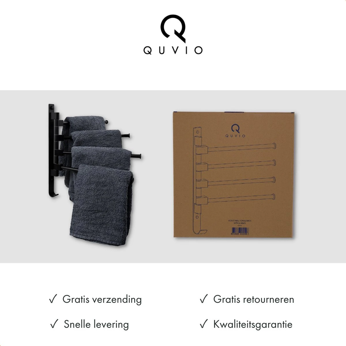 QUVIO Handdoekrek Met 4 Armen / Wandrek / Handdoekrek Keuken / Handdoekenrek Badkamer / Handdoekenrek / Handdoekrek / Handdoekrek Badkamer / Handdoekhaakjes / Handdoekhouder / Wandplank - Verstelbaar - Staal 8 QUVIO Handdoekrek Met 4 Armen / Wandrek / Handdoekrek Keuken / Handdoekenrek Badkamer / Handdoekenrek / Handdoekrek / Handdoekrek Badkamer / Handdoekhaakjes / Handdoekhouder / Wandplank - Verstelbaar - Staal - Afbeelding 8