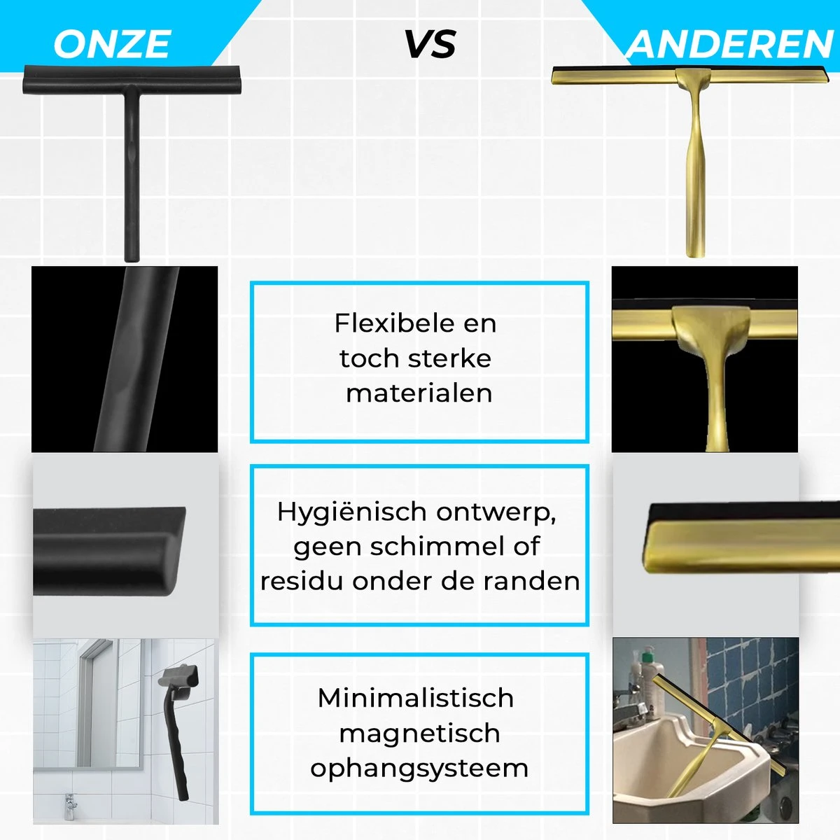 Minismus Douchewisser Met Magneethouder Ophangsysteem Zonder Boren - 21 Cm Breed - Zwart 4 Minismus Douchewisser Met Magneethouder Ophangsysteem Zonder Boren - 21 Cm Breed - Zwart - Afbeelding 4