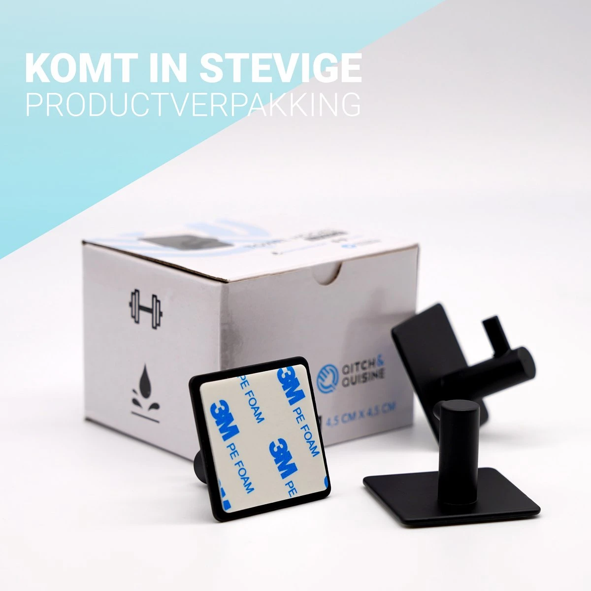 Qitch & Quisine Handdoekhaakjes - Set Van 3 Zwarte Haakjes - Zelfklevend - Waterbestendig - RVS 7 Qitch & Quisine Handdoekhaakjes - Set Van 3 Zwarte Haakjes - Zelfklevend - Waterbestendig - RVS - Afbeelding 7