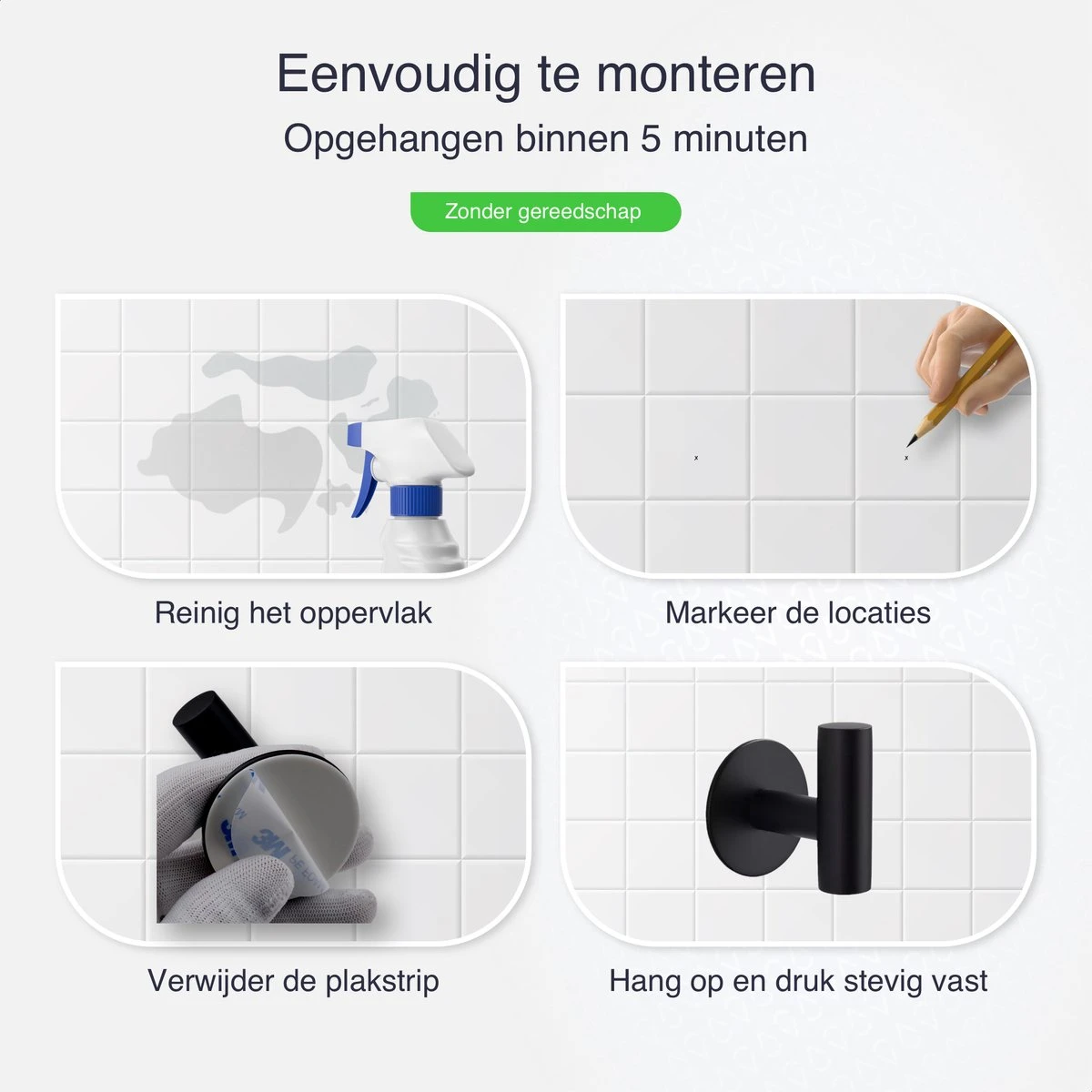 EAVY 2 Stuks Zelfklevende Handdoekhaakjes - Handdoekhouders - Plakhaakjes - Zwart 4 EAVY 2 Stuks Zelfklevende Handdoekhaakjes - Handdoekhouders - Plakhaakjes - Zwart - Afbeelding 4