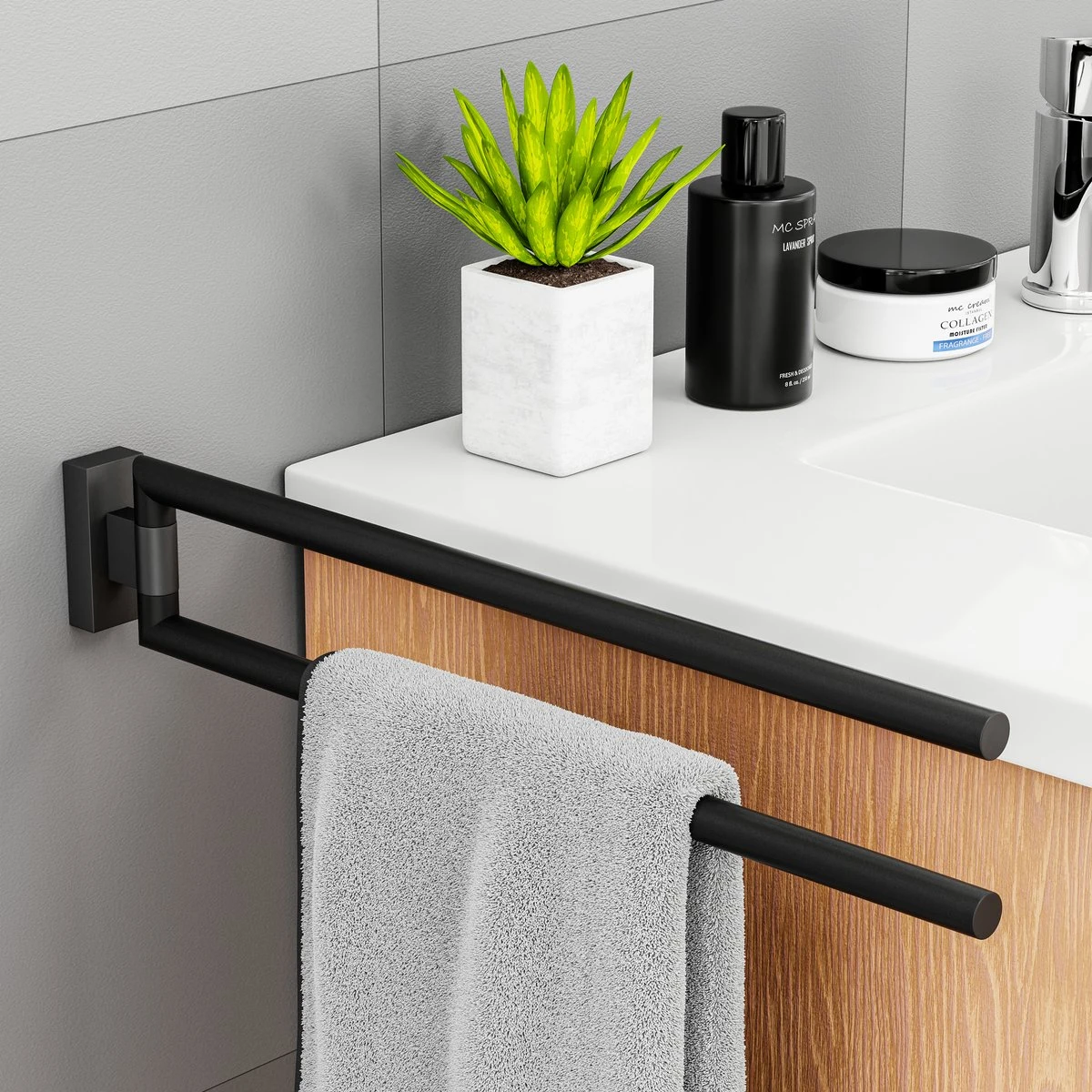 Nolad® Handdoekrek 2 Armig - Handdoekhouder - Handdoekenrek - RVS - Zwart 2 Nolad® Handdoekrek 2 Armig - Handdoekhouder - Handdoekenrek - RVS - Zwart - Afbeelding 2