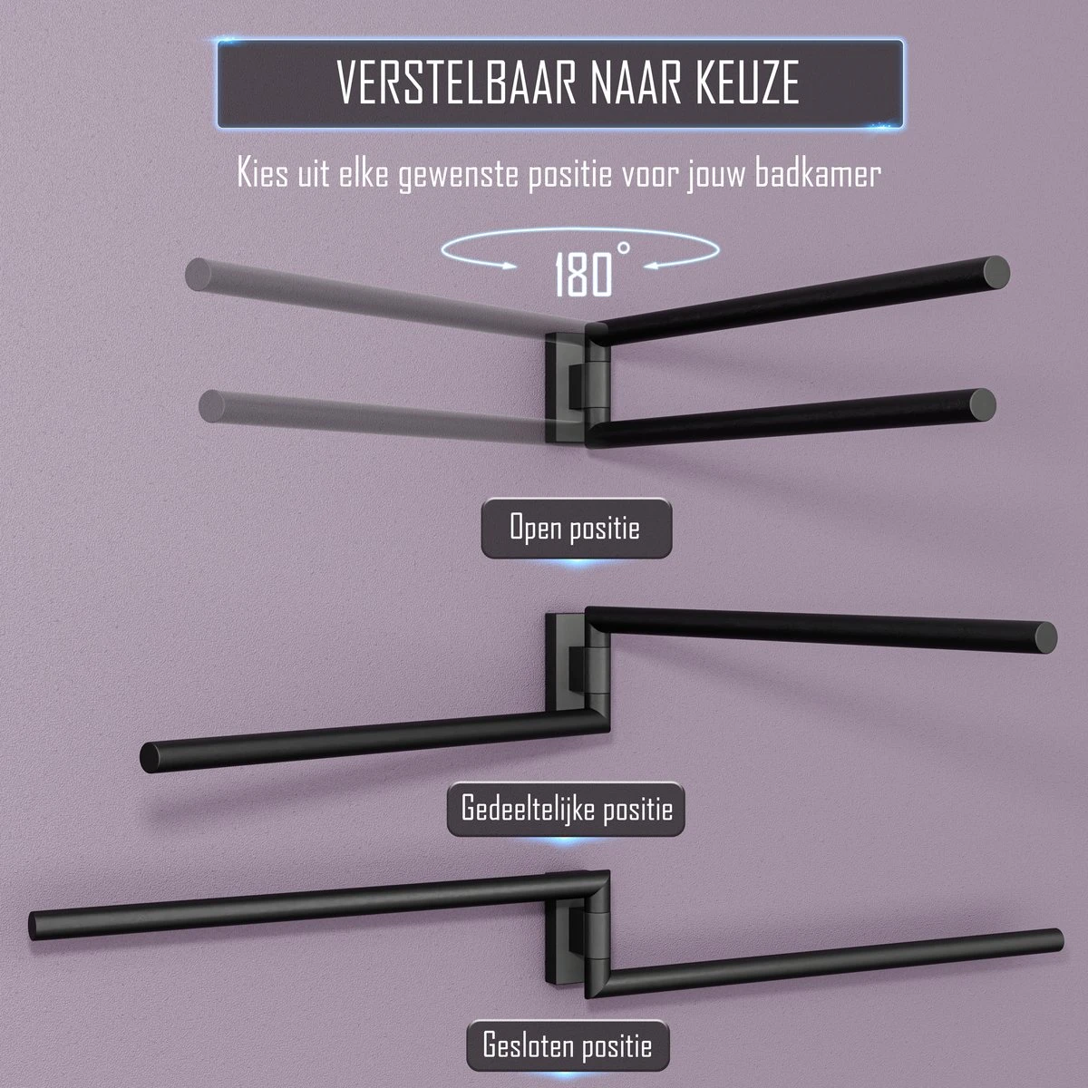 Nolad® Handdoekrek 2 Armig - Handdoekhouder - Handdoekenrek - RVS - Zwart 6 Nolad® Handdoekrek 2 Armig - Handdoekhouder - Handdoekenrek - RVS - Zwart - Afbeelding 6