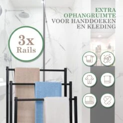 MIRI Handdoekrek – Handdoekhouder – Vrijstaand – Zwart – Staand – Metaal – 3 Rails – Zonder Boren – Badkamer / Keuken 11 MIRI Handdoekrek – Handdoekhouder – Vrijstaand – Zwart – Staand – Metaal – 3 Rails – Zonder Boren – Badkamer / Keuken -Merkloos Verkoop 1200x1200 740