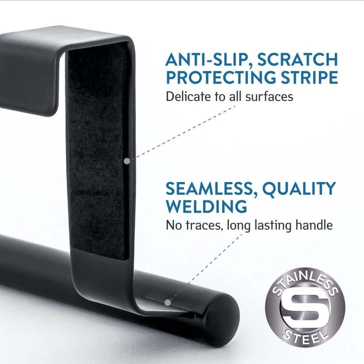 Tatkraft HORIZON - RVS Kastdeur Handdoekrek - Keukenkast Deur Handdoek/Vaatdoek Houder Rek Stang Hanger - Towel Rack Kast Deurhanger Deurhaak Keuken - Handdoekstang - Mat Zwart - 23CM 3 Tatkraft HORIZON - RVS Kastdeur Handdoekrek - Keukenkast Deur Handdoek/Vaatdoek Houder Rek Stang Hanger - Towel Rack Kast Deurhanger Deurhaak Keuken - Handdoekstang - Mat Zwart - 23CM - Afbeelding 3