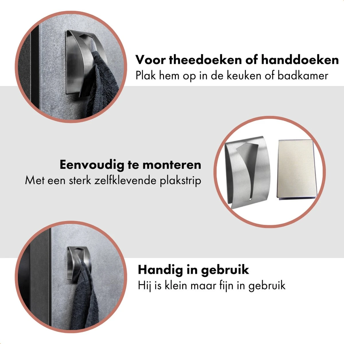 QUVIO Handdoek Houder RVS - Handdoek Of Theedoek Klem Met Plakstrip Voor In Keuken, Badkamer, Toilet Of Bijkeuken - Strak Design En Geen Schroeven Nodig - Staal - Klem - Theedoek 4 QUVIO Handdoek Houder RVS - Handdoek Of Theedoek Klem Met Plakstrip Voor In Keuken, Badkamer, Toilet Of Bijkeuken - Strak Design En Geen Schroeven Nodig - Staal - Klem - Theedoek - Afbeelding 4