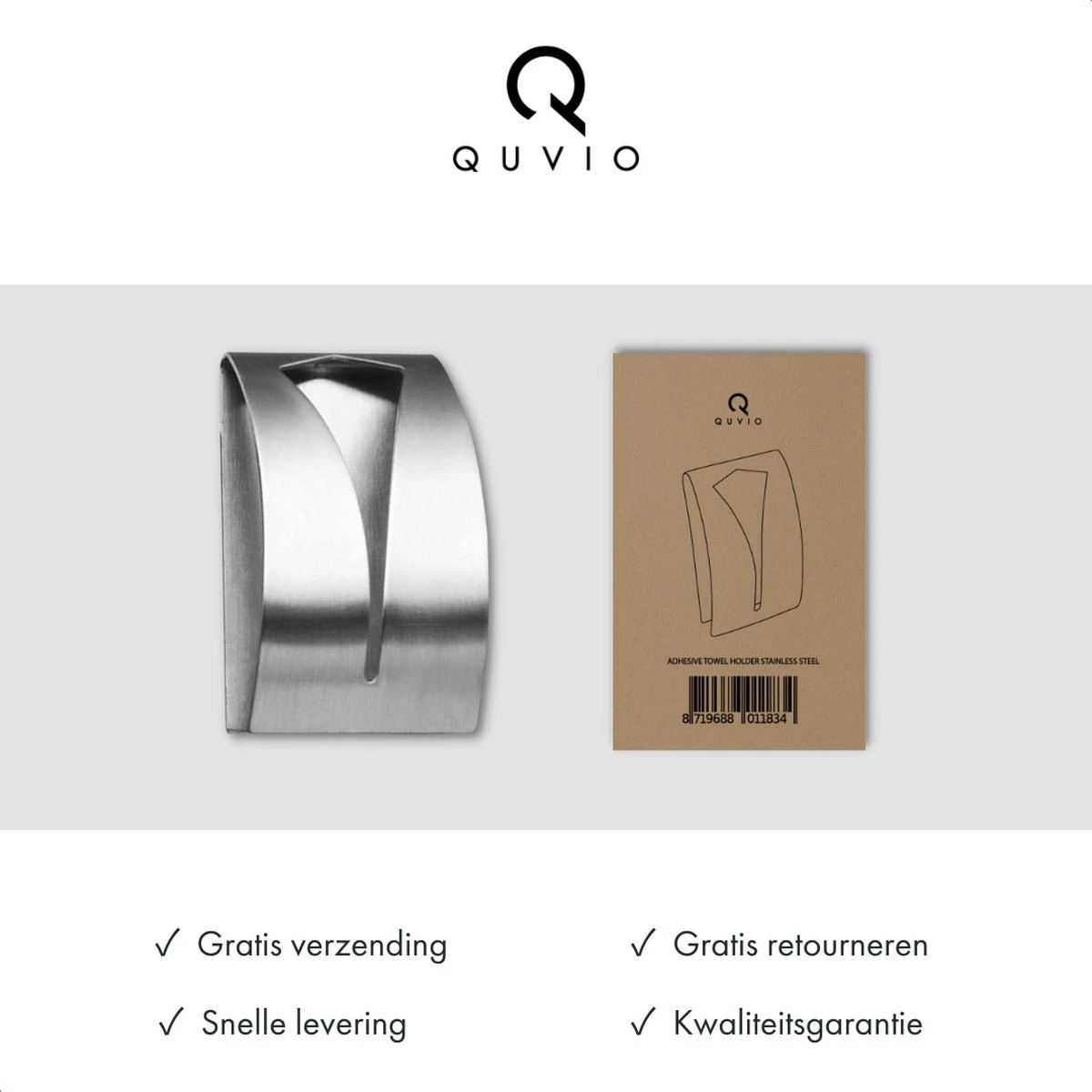 QUVIO Handdoek Houder RVS - Handdoek Of Theedoek Klem Met Plakstrip Voor In Keuken, Badkamer, Toilet Of Bijkeuken - Strak Design En Geen Schroeven Nodig - Staal - Klem - Theedoek 7 QUVIO Handdoek Houder RVS - Handdoek Of Theedoek Klem Met Plakstrip Voor In Keuken, Badkamer, Toilet Of Bijkeuken - Strak Design En Geen Schroeven Nodig - Staal - Klem - Theedoek - Afbeelding 7