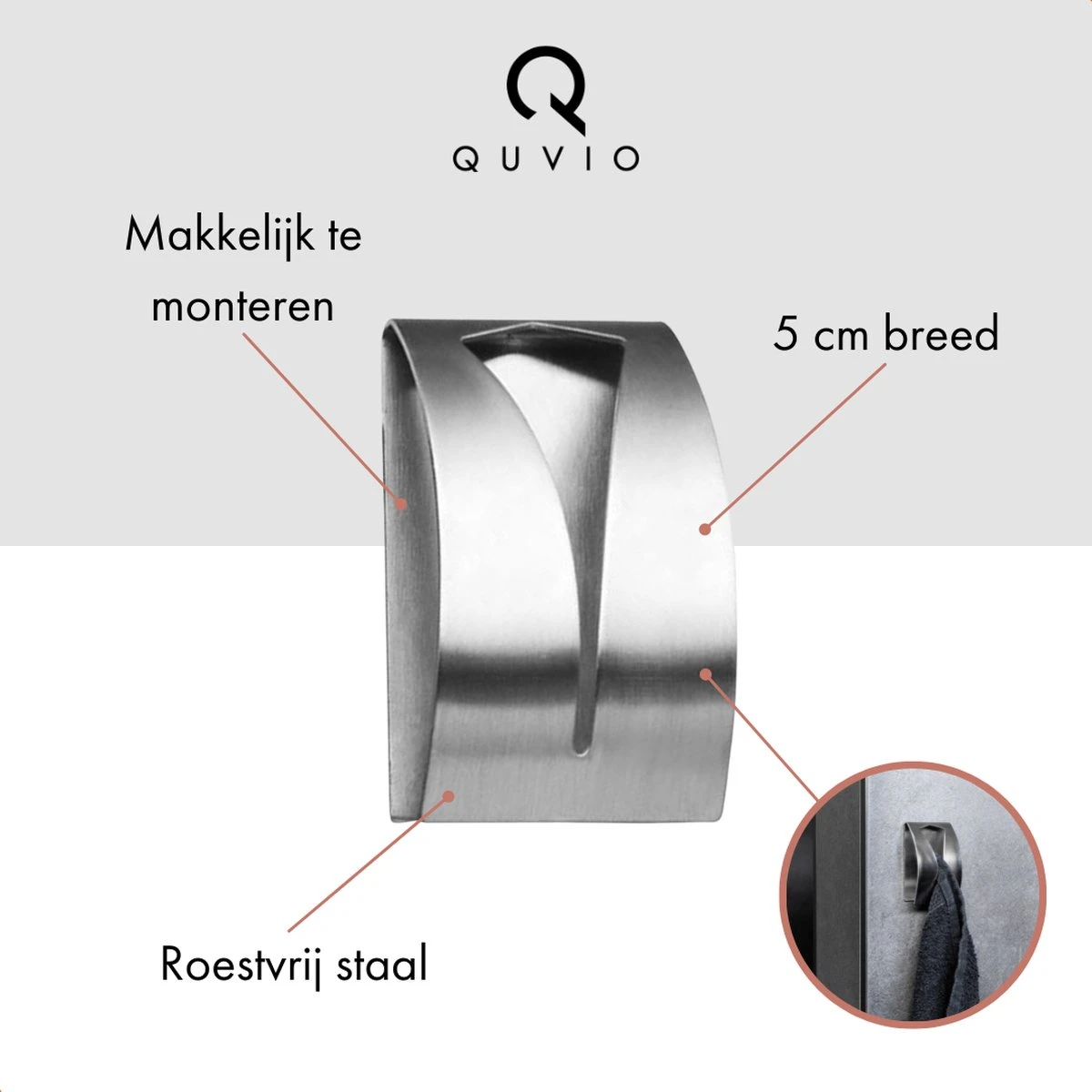 QUVIO Handdoek Houder RVS - Handdoek Of Theedoek Klem Met Plakstrip Voor In Keuken, Badkamer, Toilet Of Bijkeuken - Strak Design En Geen Schroeven Nodig - Staal - Klem - Theedoek 8 QUVIO Handdoek Houder RVS - Handdoek Of Theedoek Klem Met Plakstrip Voor In Keuken, Badkamer, Toilet Of Bijkeuken - Strak Design En Geen Schroeven Nodig - Staal - Klem - Theedoek - Afbeelding 8