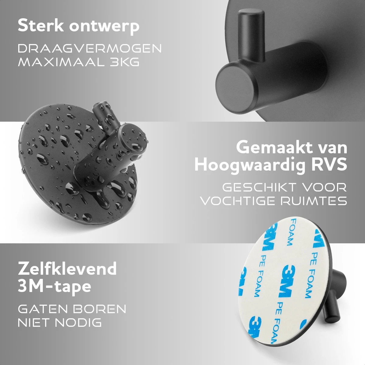 Handdoekhaakjes Set Zelfklevend Handdoekhouders Voor Badkamer En Keuken - 4 Stuks - RVS Mat Zwart 2 Handdoekhaakjes Set Zelfklevend Handdoekhouders Voor Badkamer En Keuken - 4 Stuks - RVS Mat Zwart - Afbeelding 2