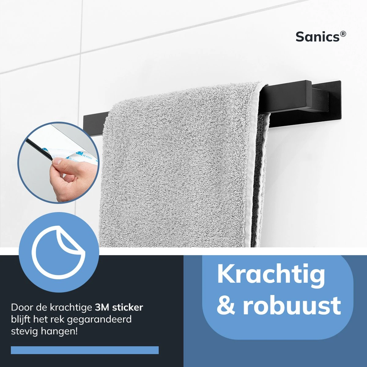 Sanics Handdoekrek Zwart 40 CM – Badkamer Of Keuken – Handdoekstang Zelfklevend – Handdoekhouder 8 Sanics Handdoekrek Zwart 40 CM – Badkamer Of Keuken – Handdoekstang Zelfklevend – Handdoekhouder - Afbeelding 8