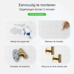 EAVY 2 Stuks Zelfklevende Handdoekhaakjes - Handdoekhouders - Plakhaakjes - Goud -Merkloos Verkoop 1200x1200 824