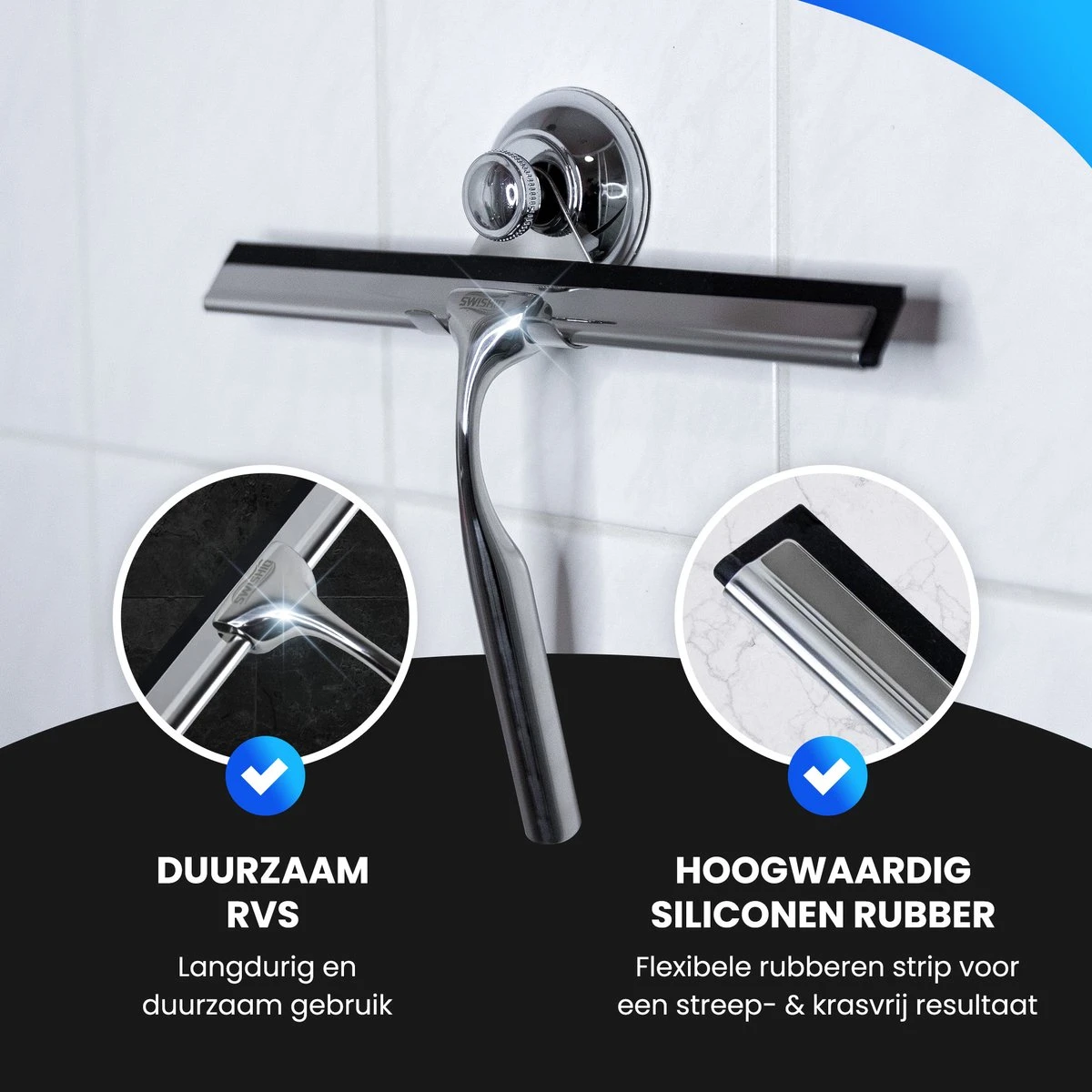 Douchewisser Met Ophangsysteem - Raamwisser - Raamtrekker - RVS - Extra Siliconen Strip 2 Douchewisser Met Ophangsysteem - Raamwisser - Raamtrekker - RVS - Extra Siliconen Strip - Afbeelding 2