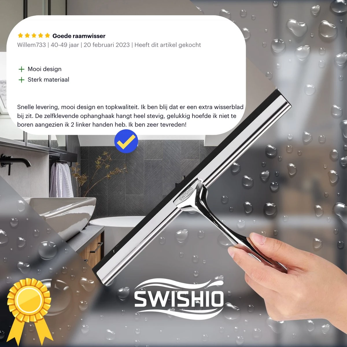 Douchewisser Met Ophangsysteem - Raamwisser - Raamtrekker - RVS - Extra Siliconen Strip 4 Douchewisser Met Ophangsysteem - Raamwisser - Raamtrekker - RVS - Extra Siliconen Strip - Afbeelding 4