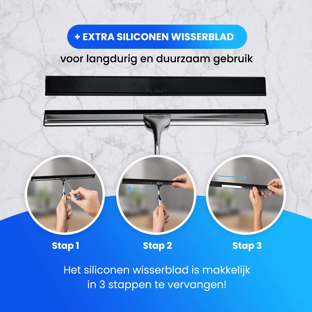 Douchewisser Met Ophangsysteem - Raamwisser - Raamtrekker - RVS - Extra Siliconen Strip 5 Douchewisser Met Ophangsysteem - Raamwisser - Raamtrekker - RVS - Extra Siliconen Strip - Afbeelding 5