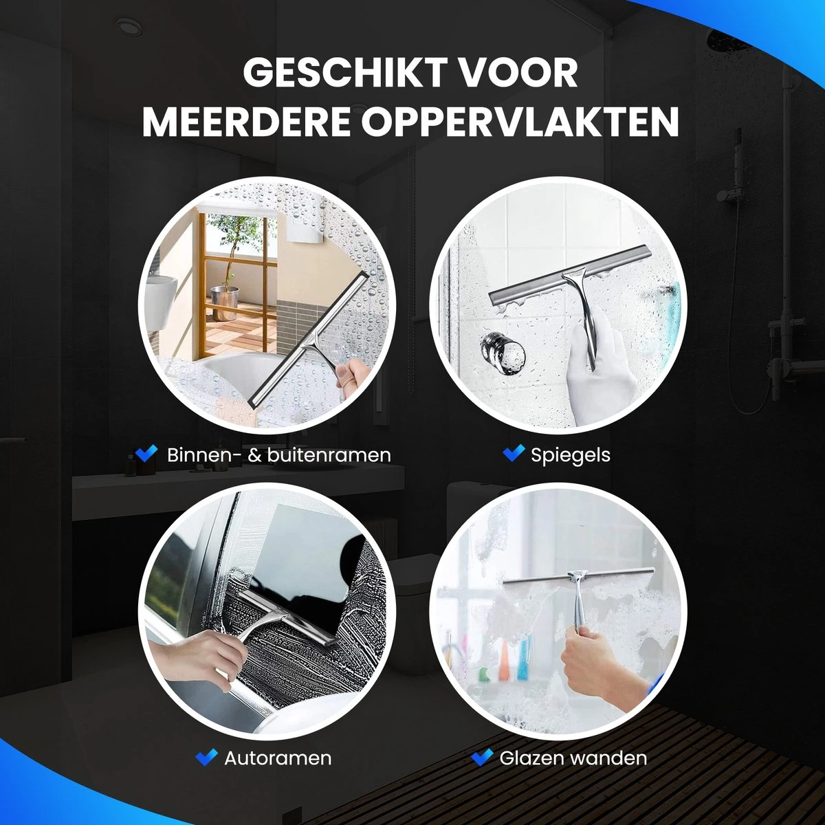 Douchewisser Met Ophangsysteem - Raamwisser - Raamtrekker - RVS - Extra Siliconen Strip 7 Douchewisser Met Ophangsysteem - Raamwisser - Raamtrekker - RVS - Extra Siliconen Strip - Afbeelding 7