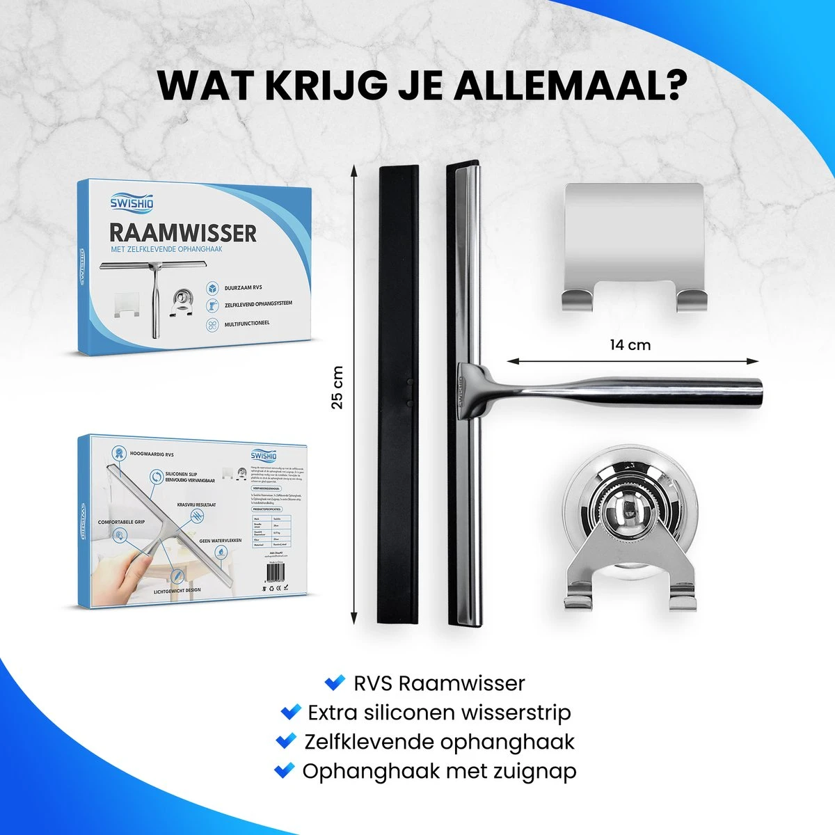 Douchewisser Met Ophangsysteem - Raamwisser - Raamtrekker - RVS - Extra Siliconen Strip 8 Douchewisser Met Ophangsysteem - Raamwisser - Raamtrekker - RVS - Extra Siliconen Strip - Afbeelding 8