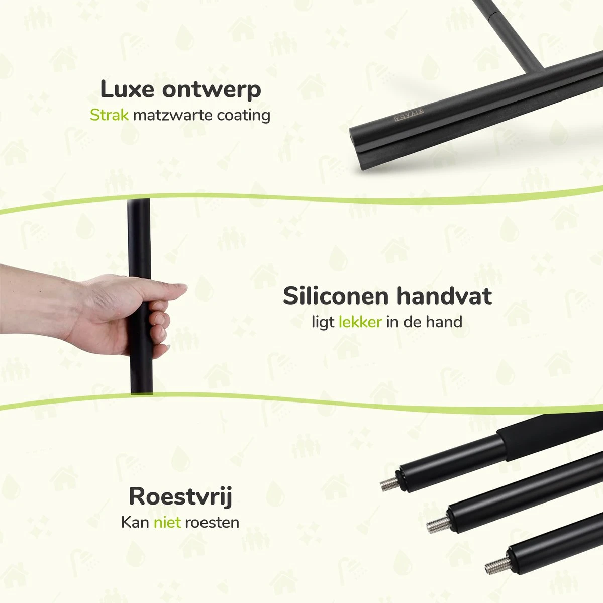 Vloerwisser - RVS - Vloertrekker Met Steel - Badkamer - Douchewisser Zwart - Douchetrekker 2 Vloerwisser - RVS - Vloertrekker Met Steel - Badkamer - Douchewisser Zwart - Douchetrekker - Afbeelding 2