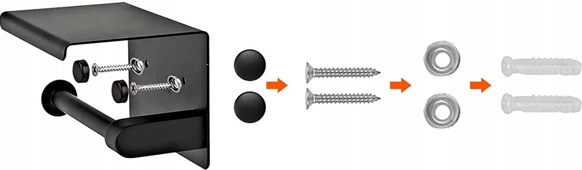 Toiletrolhouder - Wc Rol Houder Met Plankje - Inclusief Haakje - RVS - Waterbestendig - Zwart - Rheme 6 Toiletrolhouder - Wc Rol Houder Met Plankje - Inclusief Haakje - RVS - Waterbestendig - Zwart - Rheme - Afbeelding 6