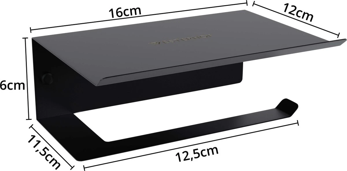 Westerhof Premium Wc Rolhouder Zwart Zonder Boren - Met Plankje - 3M Plakstrip En Schroef Set 8 Westerhof Premium Wc Rolhouder Zwart Zonder Boren - Met Plankje - 3M Plakstrip En Schroef Set - Afbeelding 8