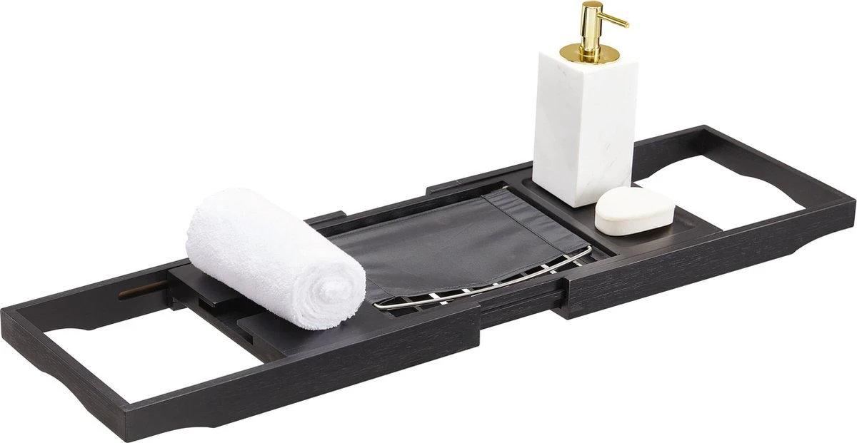 ACAZA Badrekje - Uitschuifbare Bamboe Bad Brug (Min 70 Cm - Max 105cm) - Verstelbare Plank Voor In Bad Met Tablet Houder - Zwart 2 ACAZA Badrekje - Uitschuifbare Bamboe Bad Brug (Min 70 Cm - Max 105cm) - Verstelbare Plank Voor In Bad Met Tablet Houder - Zwart - Afbeelding 2