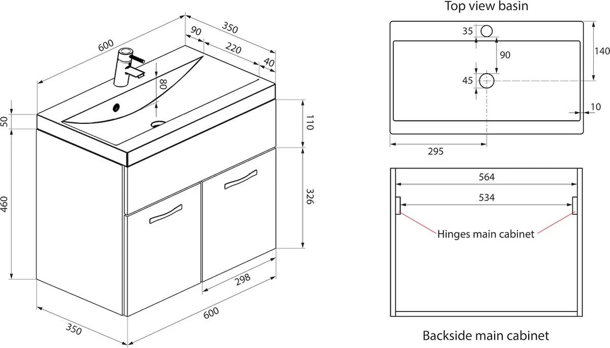 Badplaats Badkamermeubel Set Montreal 60 Cm X 35 Cm - Zwart Hoogglans - Badmeubel Met Spiegel En Zijkast 2 Badplaats Badkamermeubel Set Montreal 60 Cm X 35 Cm - Zwart Hoogglans - Badmeubel Met Spiegel En Zijkast - Afbeelding 2