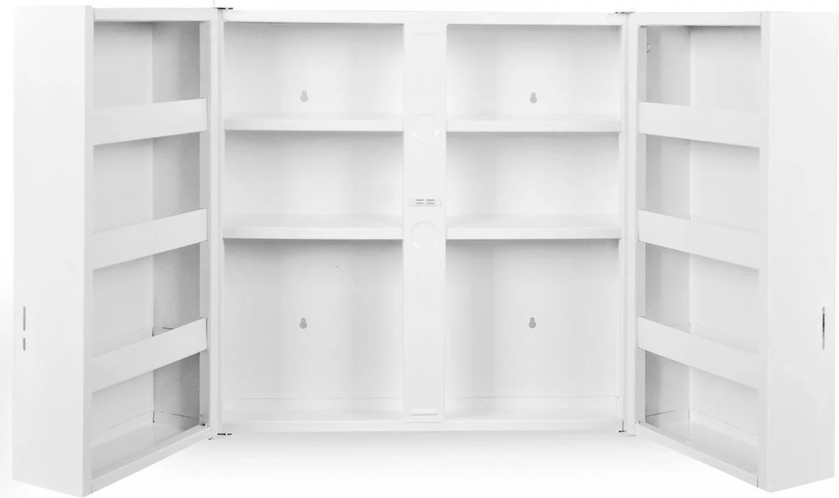 Jago - Afsluitbare XXL Medicijnkast Met 11 Vakken/Compartimenten - Staal - 2 Deuren - 53x53x20 Cm - Wit 10 Jago - Afsluitbare XXL Medicijnkast Met 11 Vakken/Compartimenten - Staal - 2 Deuren - 53x53x20 Cm - Wit - Afbeelding 10