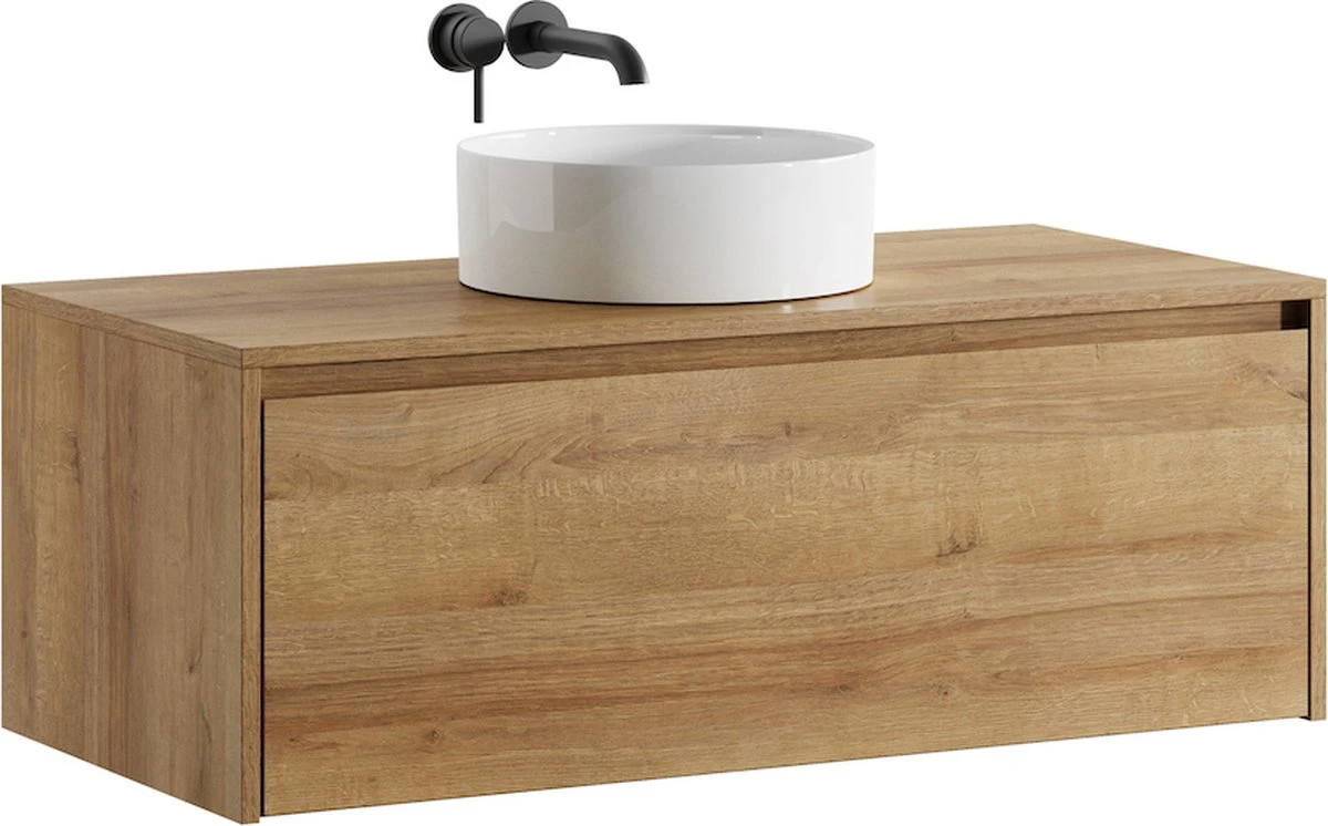 Badkamermeubel Jelsey 100 Cm Eiken - Met Waskom 1 Badkamermeubel Jelsey 100 Cm Eiken - Met Waskom