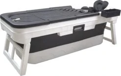 Inklapbaar XL Bad Volwassenen - Opvouwbaar Bad - Ligbad - Zitbad - 130cm - Grijs - Inc. Badkussen - Zwart