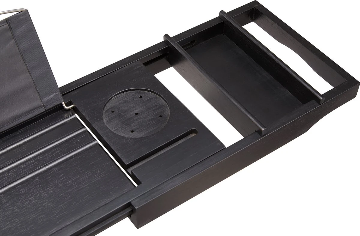 ACAZA Badrekje - Uitschuifbare Bamboe Bad Brug (Min 75 Cm - Max 109cm) - Verstelbare Plank Voor In Bad Met Tablet Houder - Zwart 6 ACAZA Badrekje - Uitschuifbare Bamboe Bad Brug (Min 75 Cm - Max 109cm) - Verstelbare Plank Voor In Bad Met Tablet Houder - Zwart - Afbeelding 6