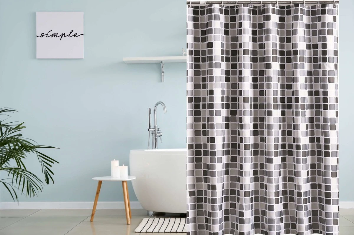 Su.B.dgn Douchegordijn 120x180 Anti Schimmel Polyester Badkamer Douchegordijn Wasbaar Met 12 Ringenl | Grijs Vierkant 3 Su.B.dgn Douchegordijn 120x180 Anti Schimmel Polyester Badkamer Douchegordijn Wasbaar Met 12 Ringenl | Grijs Vierkant - Afbeelding 3