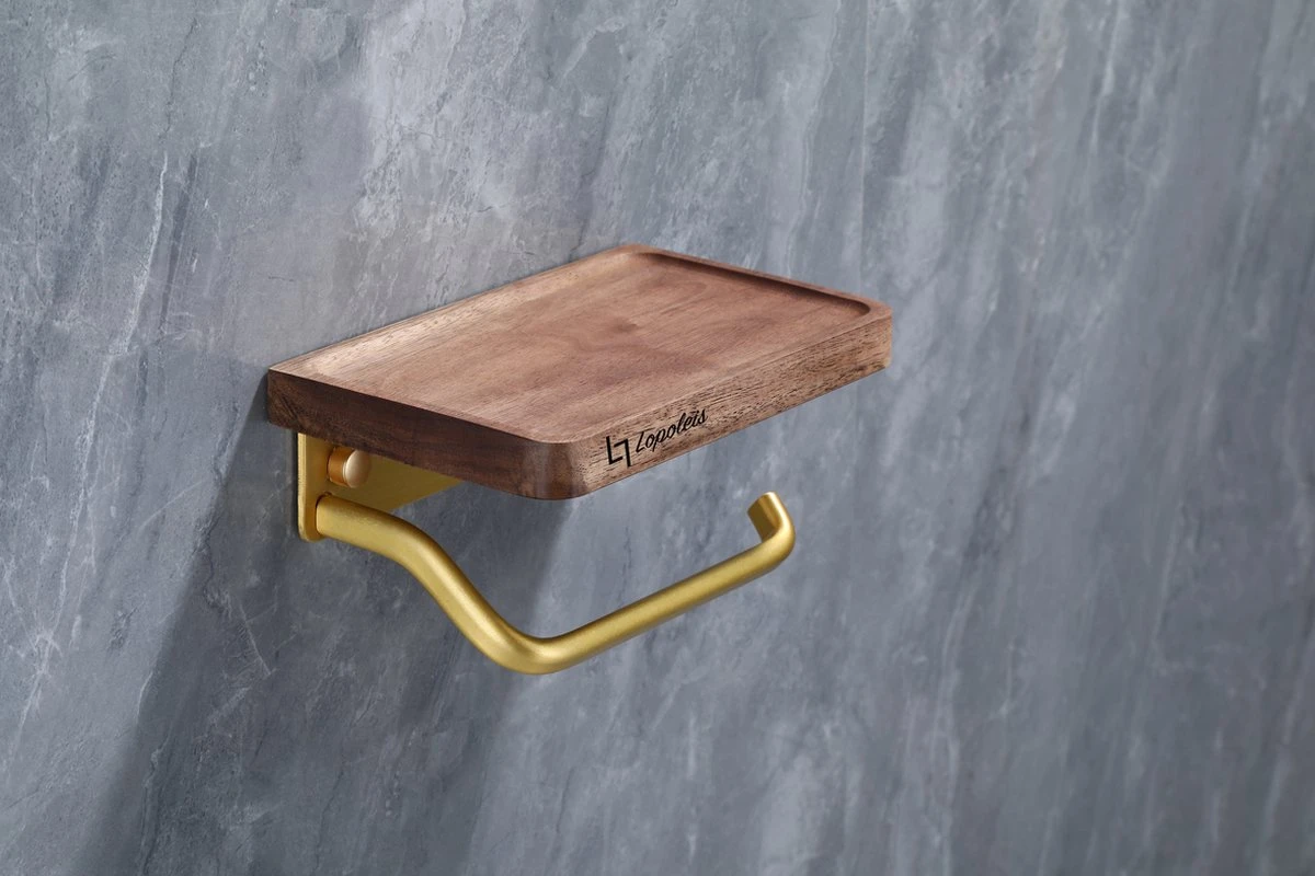Lopoleis WC Rolhouder – Luxe Toiletrolhouder Walnoothout – Goud – Zelfklevend – WC Rolhouder Zonder Boren – Toiletrolhouder Met Plankje – WC Rolhouder Goud – Badkamer Accessoires 1 Lopoleis WC Rolhouder – Luxe Toiletrolhouder Walnoothout – Goud – Zelfklevend – WC Rolhouder Zonder Boren – Toiletrolhouder Met Plankje – WC Rolhouder Goud – Badkamer Accessoires