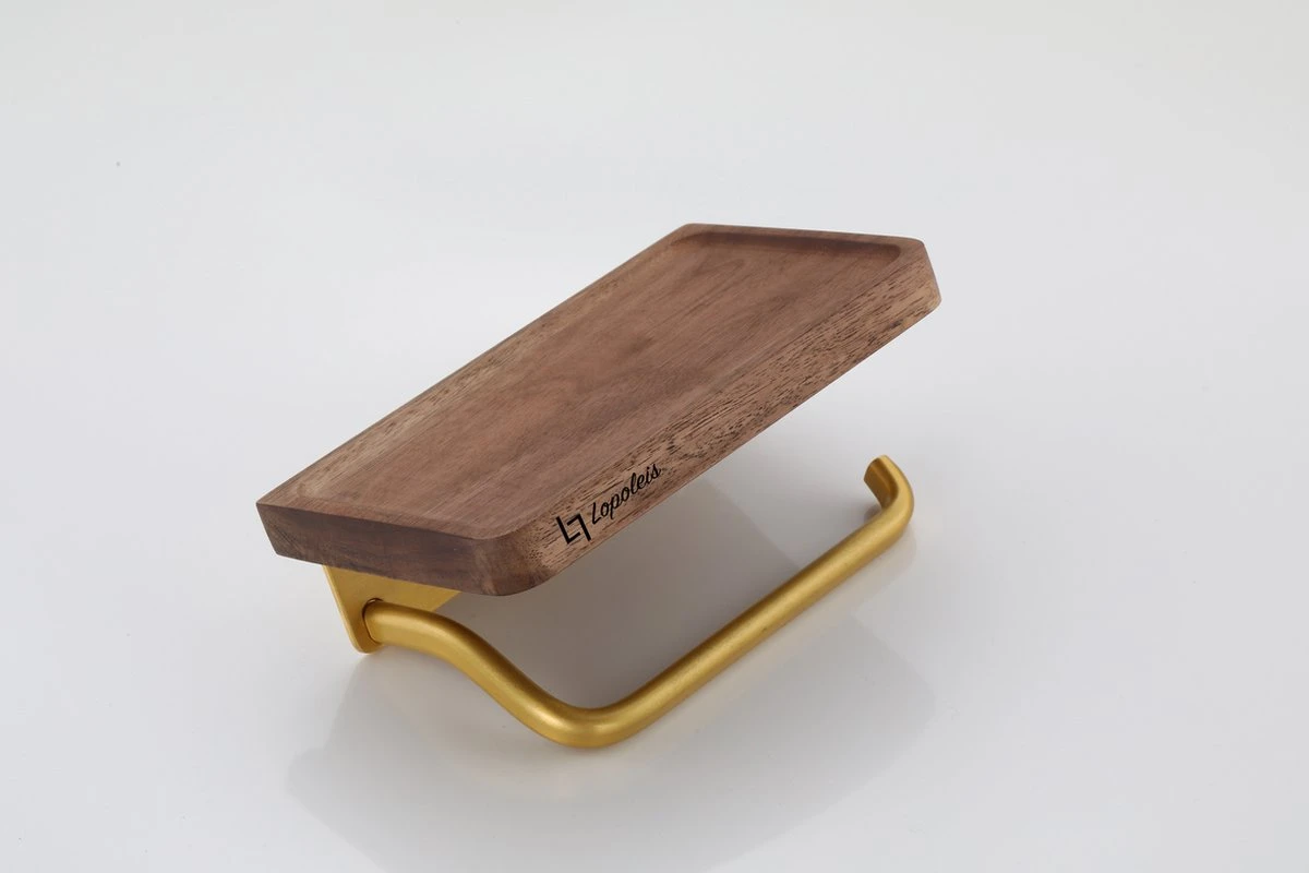 Lopoleis WC Rolhouder – Luxe Toiletrolhouder Walnoothout – Goud – Zelfklevend – WC Rolhouder Zonder Boren – Toiletrolhouder Met Plankje – WC Rolhouder Goud – Badkamer Accessoires 2 Lopoleis WC Rolhouder – Luxe Toiletrolhouder Walnoothout – Goud – Zelfklevend – WC Rolhouder Zonder Boren – Toiletrolhouder Met Plankje – WC Rolhouder Goud – Badkamer Accessoires - Afbeelding 2