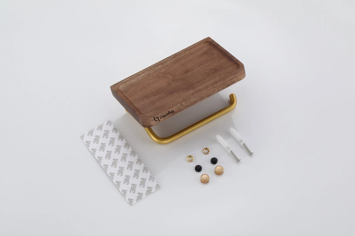 Lopoleis WC Rolhouder – Luxe Toiletrolhouder Walnoothout – Goud – Zelfklevend – WC Rolhouder Zonder Boren – Toiletrolhouder Met Plankje – WC Rolhouder Goud – Badkamer Accessoires 3 Lopoleis WC Rolhouder – Luxe Toiletrolhouder Walnoothout – Goud – Zelfklevend – WC Rolhouder Zonder Boren – Toiletrolhouder Met Plankje – WC Rolhouder Goud – Badkamer Accessoires - Afbeelding 3