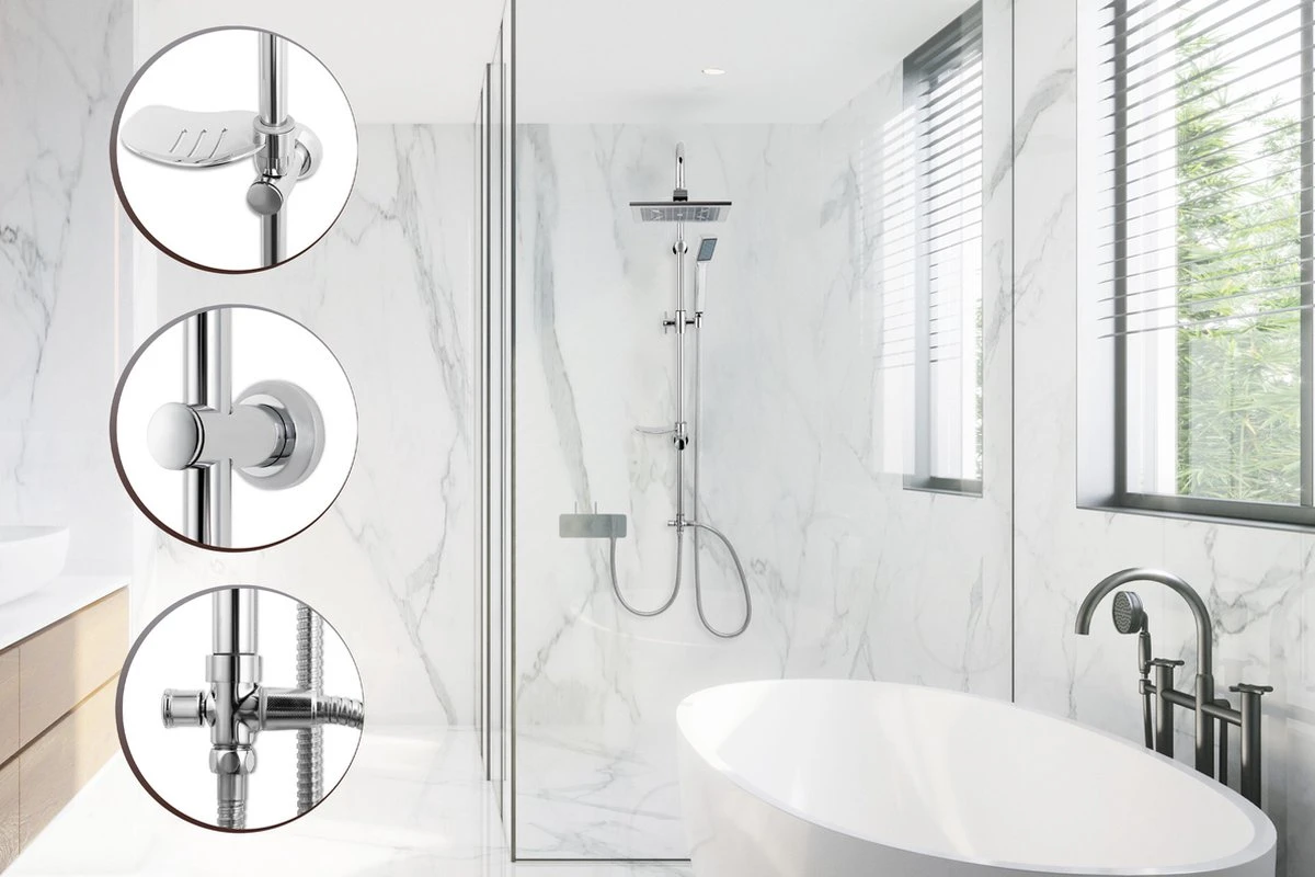 Lifa Bathing Zilveren Douchesysteem - Verstelbare Doucheset - RVS En ABS - Regendouche En Handdouche - Chroom - Incl. Bevestigingsmateriaal 2 Lifa Bathing Zilveren Douchesysteem - Verstelbare Doucheset - RVS En ABS - Regendouche En Handdouche - Chroom - Incl. Bevestigingsmateriaal - Afbeelding 2