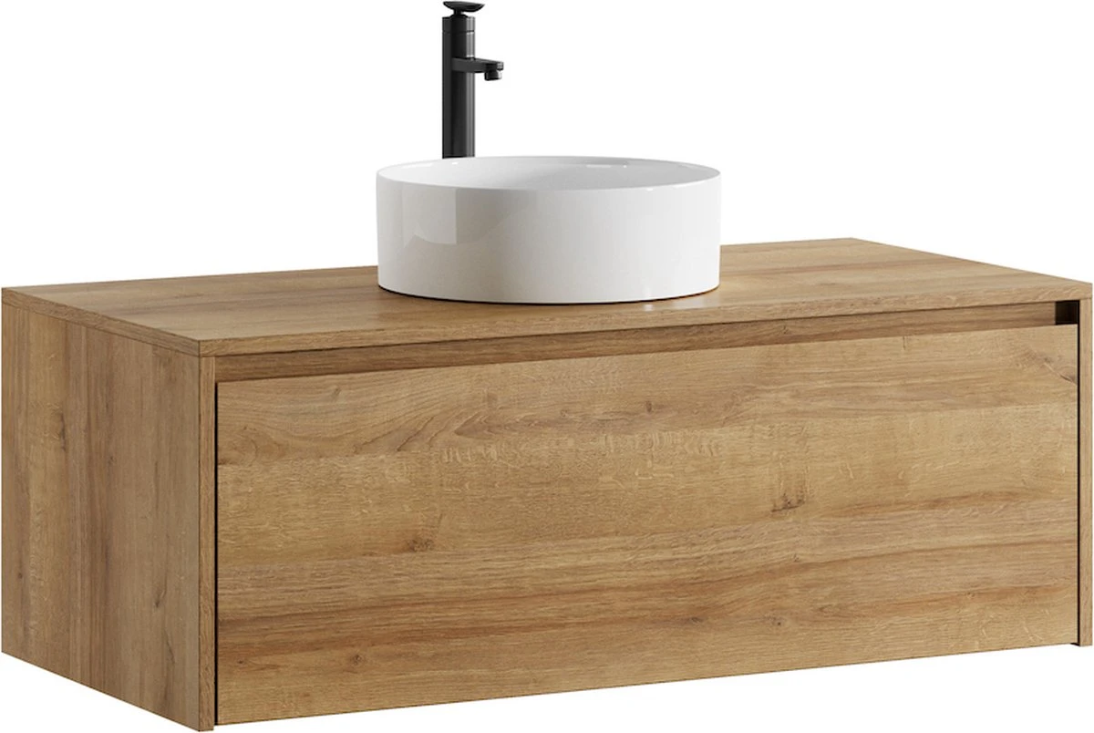 Badkamermeubel Jelsey 100 Cm Eiken - Met Waskom 2 Badkamermeubel Jelsey 100 Cm Eiken - Met Waskom - Afbeelding 2