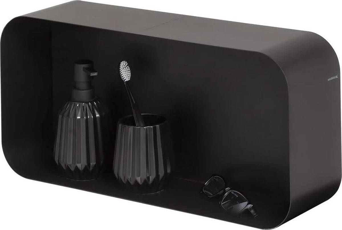 Sealskin Brix - Wandkubus Wandelement Wandrek - 12x50x24 Cm - Metaal - Zwart 1 Sealskin Brix - Wandkubus Wandelement Wandrek - 12x50x24 Cm - Metaal - Zwart