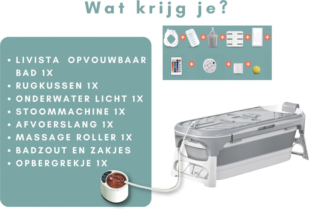 Livista® - Opvouwbaar Bad - Stoombad Grijs - Zitbad - Inklapbaar - Bath Bucket - 152 CM LANG - XL - Incl. Rugkussen, Stoommachine En Bad Accessoires 6 Livista® - Opvouwbaar Bad - Stoombad Grijs - Zitbad - Inklapbaar - Bath Bucket - 152 CM LANG - XL - Incl. Rugkussen, Stoommachine En Bad Accessoires - Afbeelding 6