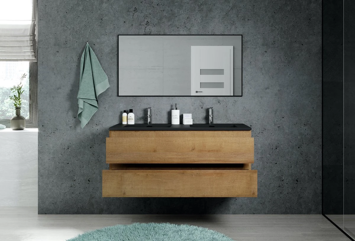 Badkamermeubel Angela 120cm Eiken - Badmeubel Met Zwarte Wastafel 6 Badkamermeubel Angela 120cm Eiken - Badmeubel Met Zwarte Wastafel - Afbeelding 6