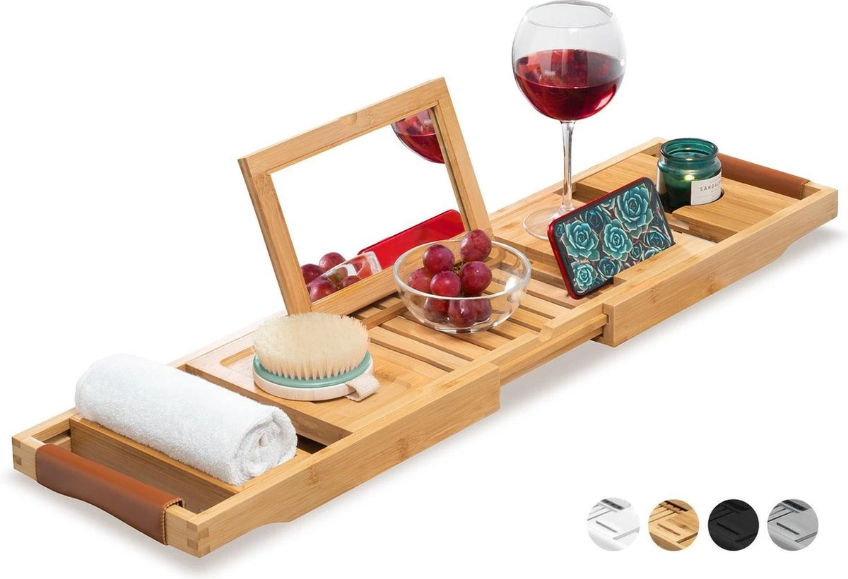 RelaxTub® Badplank - Badplank Voor In Bad - Badrek - Verstelbaar - Anti Slip - Badplank Bamboe - Badplank Hout - Badrekje Inclusief Boekenhouder, Tablethouder & Spiegel 1 RelaxTub® Badplank - Badplank Voor In Bad - Badrek - Verstelbaar - Anti Slip - Badplank Bamboe - Badplank Hout - Badrekje Inclusief Boekenhouder, Tablethouder & Spiegel