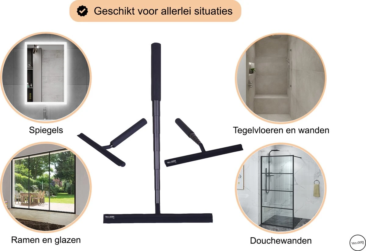 Van CODI® - 2 In 1 - Douchewisser - Vloertrekker - Multifunctioneel - Vloerwisser - Vloertrekker Met Steel - Verlengbaar - Met Ophangsysteem 1 Van CODI® - 2 In 1 - Douchewisser - Vloertrekker - Multifunctioneel - Vloerwisser - Vloertrekker Met Steel - Verlengbaar - Met Ophangsysteem